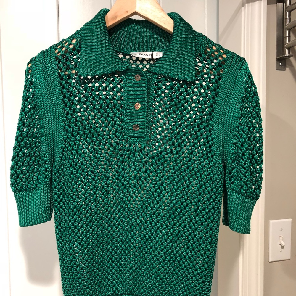 Green Knit Short Sleeve Zara Shirt